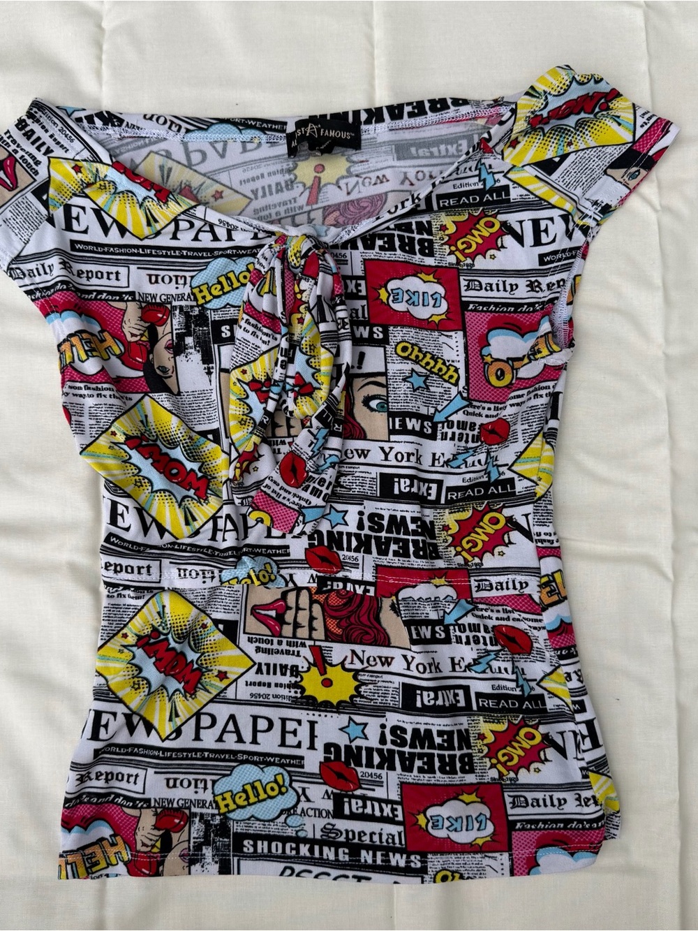 Y2K Newspaper Print Babydoll Top